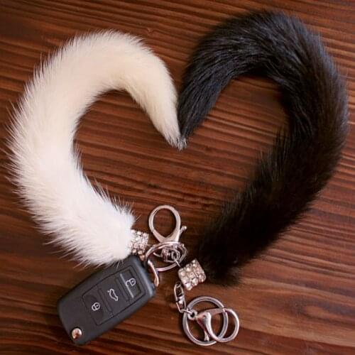 Real fur tail keychain of Real Genuine Mink Fur Tail handbag charms bags tag smooth car keyring pendant soft key Chain K109