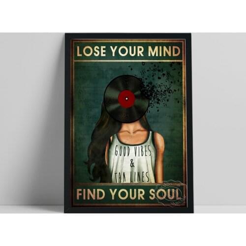 Funny Positive Text Poster, Music Mind Soul Cd Girl Art Prints, Vintage Girl Disc Wall Decor, Motivational Quote Wall Stickers