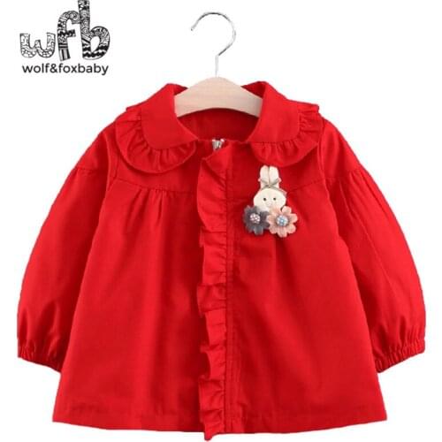 Retail 0-3 years coat long-sleeved girl lace lapel bunny flower accessories windbreaker children spring fall autumn