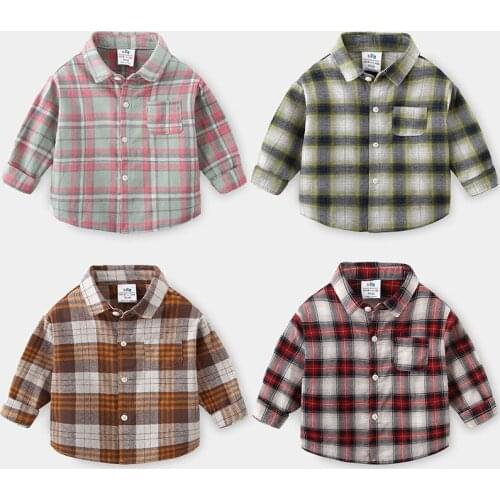 Baby Boys Plaid Shirt 2020 Autumn New Toddler Boys Casual Long Sleeve Tee Shirts Kids Boys Turn Dowm Collar Plaid Shirt Blouse