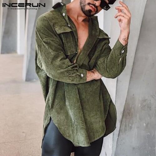 Tops 2021 Casual Mens Mid-length Suede Loose Shirts Autumn Hot Sale Winter Vintage Lapel Collar Button Up Blouse S-5XL INCERUN