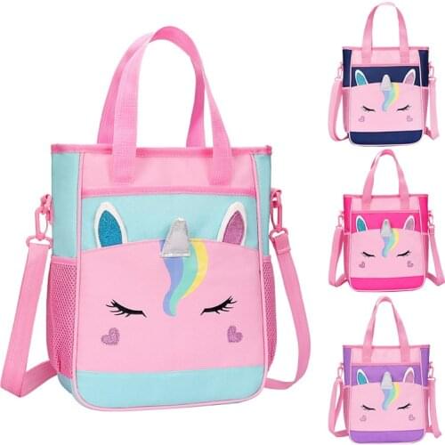 Girls Unicorns School Bag Student Shoulder Bag Cartoon Print Tote Bag For Women Casual Beach Foldable Shopping Bag Fashion Bag