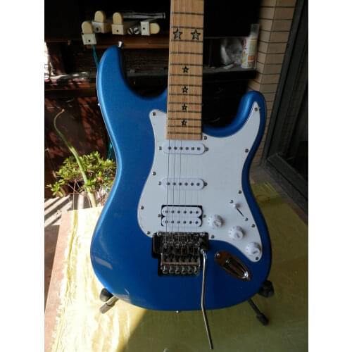 SSH pickup five - star inlaid maple fingerboard metal blue body ST 6 strings electric guitar Floyd Rose Tremolo bridge 9yue28