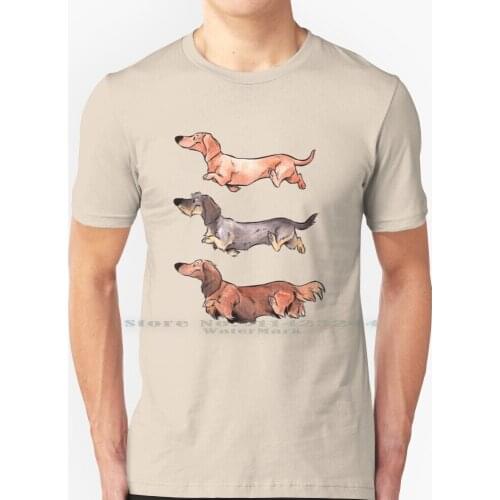 Teckels ( Color ) T Shirt 100% Pure Cotton Dachshund Doxie Wiener Weiner Dog Cartoon Animal Pet Cute Long Haired Wire Haired