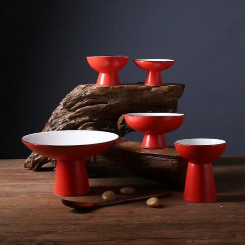 Chinese high-ceramic fruit plate high-end hotel restaurant supplies artistic conception plate special creative tableware red