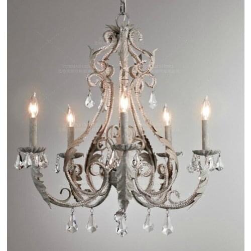 Vintage crystal chandelier 6 light antique white chandelier light fixture bedroom dining living room retro loft suspension light