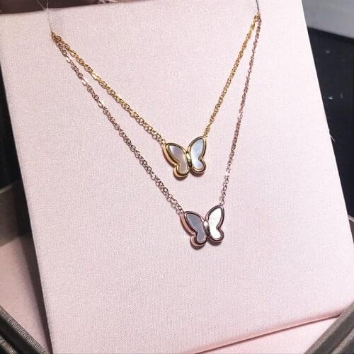 YUN RUO Rose Gold Elegant Shell Butterfly Pendant Necklace Titanium Steel Jewelry Woman Christmas Gift Never Fade Drop Shipping