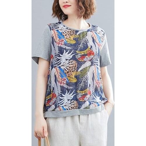 Women Summer Cotton Casual T-shirts New Arrival 2021 Simple Style Vintage Print Loose Female Short Sleeve Tops Tees B195
