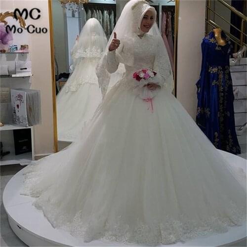 Vintage 2020 Ball Dubai Arabic Muslim Wedding Dress without hijab Long Sleeve vestidos de novia robe de mariage wedding Dresses
