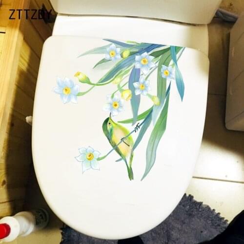 ZTTZDY 23.9CM×22.7CM Ink Pattern WC Toilet Decoration Blue Bird On Flower Branch Classic Wall Stickers Mural T2-0764
