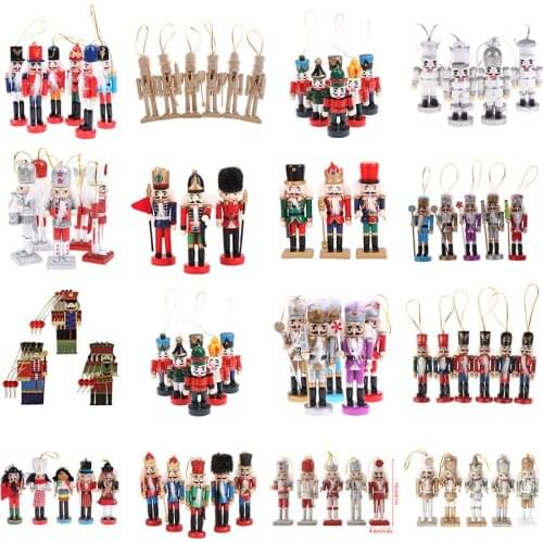 1/5/6PCS/Set Christmas Wooden Doll Decor Handmade Christmas Nutcracker Doll Pendant Creative Glittering Powder Doll Ornament