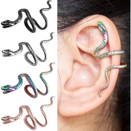 1PC Brass Snake Earing Clips Without Piercing Punk Non Pierced Clip Earrings Ear Cuffs for Women Men Black Fake Piercing Jewelry