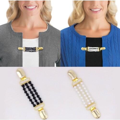 1Pcs fashion Rhinestone Pearl Buttons Duck Clips Shawl Blouse Bead Buckles Flexible Sweater Cardigan Collar Clothing Jewelry