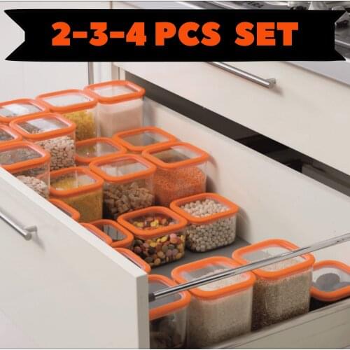 2-4 silicone Square Sealed Storage Container Set Box Kitchen Food Storage Container Set Colorful Airtight Organizer with Vacuum Lid Pasta Tea Sugar Rice Coffee Bulgur High Quality Original Product Lentil Oat Containe