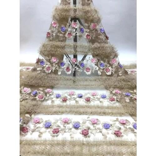 3D Flower African Lace Fabric Beaded French Lace Fabric Dubai/Nigeria Lace Fabric 2021 High Quality Lace Dress D4534