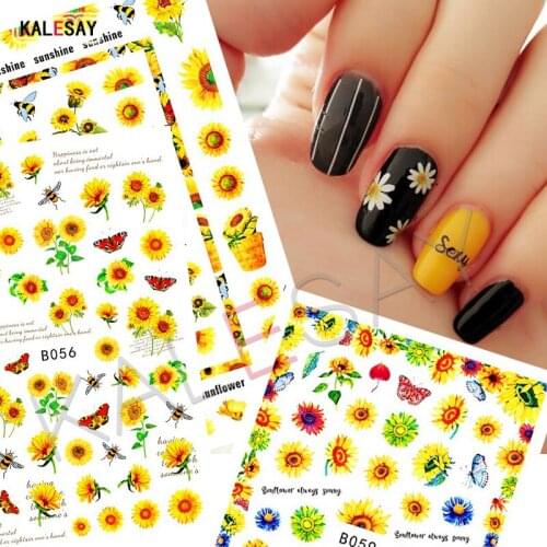 3D Sun Flower Cute Nail Art Sticker for Design Decoration Mum Nail Stickers Decal Back Glue Sticker on Nails Manicure Charm