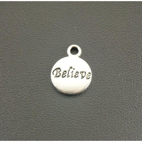 50 pcs 12mm Fashion Silver Color Letter "Believe" pendant Charms DIY Metal Bracelet Necklace Jewelry Findings A711
