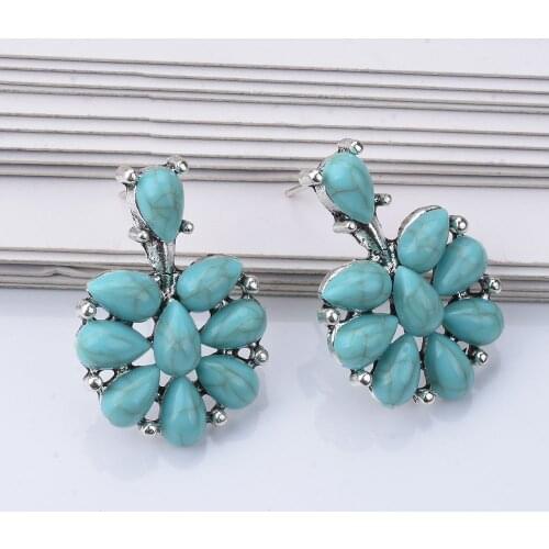 Bohemian Earrings For Women Statement Ethnic Stone Earrings Vintage Silver Color Earrings Western Jewelry 2021