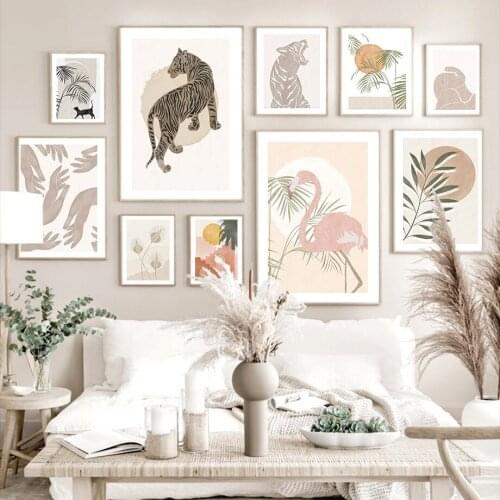 Boho Tiger Flamingo Palm Leaf Sun Leopard Abstract Wall Art Print Canvas Painting Nordic Poster Decor Pictures For Living Room