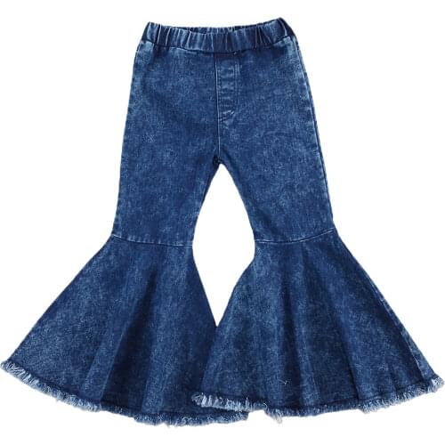 Brand Children Girls Jeans Toddler Baby Kids Children Girls Clothes Bell Bottom Hole Ripped Ruffles Flare Denim Pants Trousers