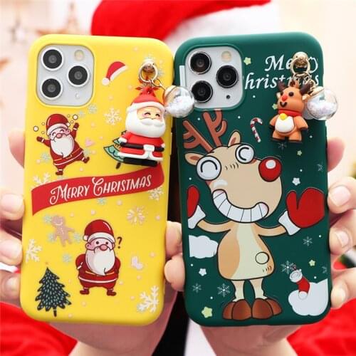 3D Doll Cartoon Christmas Santa Claus Reindeer Tree soft Phone Case for iphone 11 12 mini Pro Max X XS XR 7 8 Plus SE 2020 cover