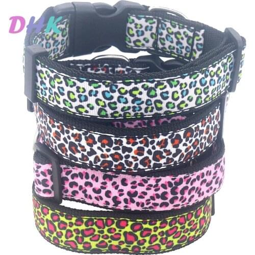 DHK 1'' 25mm Dog Collar Leopard Personalized Adjustable High Quality Ribbons Pet Collars E1972