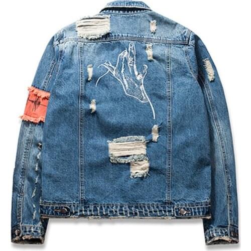 April MOMO 2020 Men Front Zipper Destroyed Jeans Flight Jacket Men Ripped Denim Jean Jackets Hip Hop Overcoats Casual Streetwear