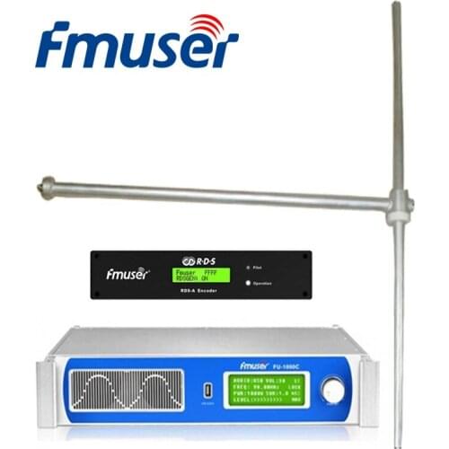FMUSER FU-1000C 1U 1000W FM Transmitter with RDS Encoder+FU-DV1 Antenna+30M 1/2"Cable