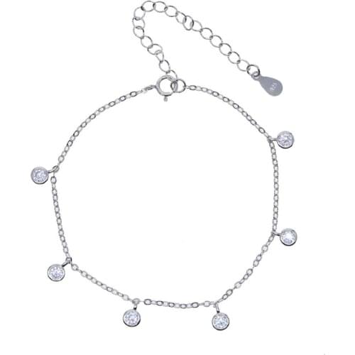 Fine 925 Sterling Silver Jewelry Wholesale 3MM Tiny Round Bezel Dot CZ Charm Delicate Dainty Fashion Women Bracelet