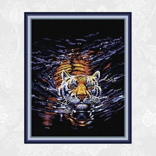 Joy Sunday Cross Stitch 14ct Printed Fabric 11ct Counted Canvas Tiger in water Embroidery DMC Floss Kit DIY Needlework Sets