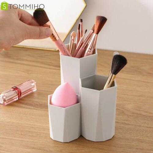 STOMMIHO Cosmetic Make-up Brush Storage Box 3 Lattices Table Organizer Cosmetic Holder Make Up Tools Cosmetic home Holder Rack