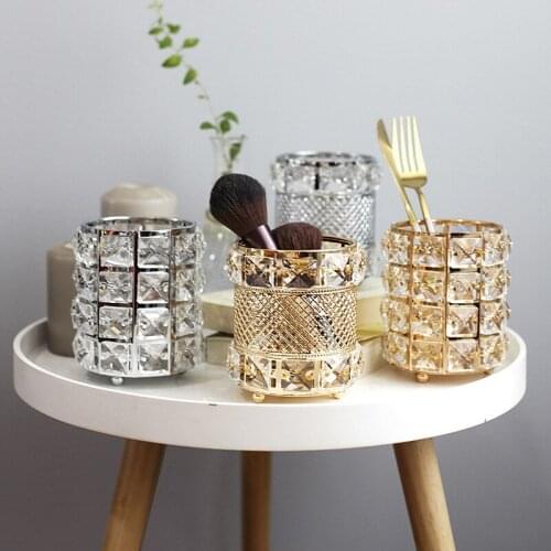 Crystal Cylinder Candle Holders Desktop Makeup Brush Pencil Container Multi-function Candlestick Home Decorative candelabros