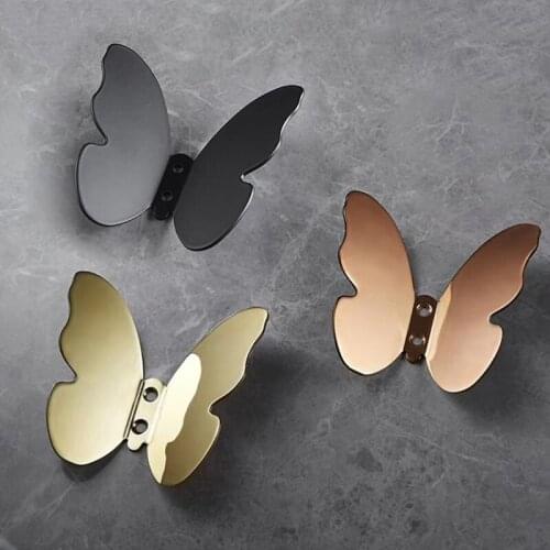 Robe Hooks Brushed Gold Butterfly Towel Hanger Hooks For Clothes Coat Hat Bag Hooks Door Towel Hook Holder Bathroom Accessories