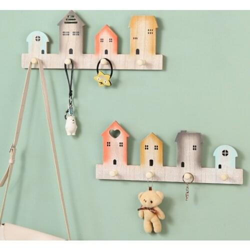 House Shape Wooden Hook Natural Wood Hooks for Baby Kids Girl Room Decor Space Saving Home Decoration Wall Hook Storage Rack