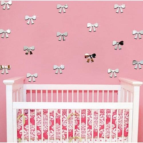 Fashion Removable Cartoon Bow 3D Mirror Wall Stickers Children Bedroom Living Room Bathroom Home Decor Background Wall Stickers