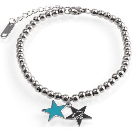 Fashion Femme 4mm Bead Bracelet Charm Bracelet Women Stainless Steel Bracelet Star Bead Bracelet Heart Bracelet Jewelry Gift