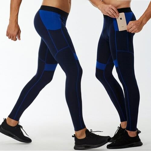 Mens Running Legging with Pockets High-Stretch Pants Fitness Training Leggings Quick-drying Wicking Pants Compression Trousers