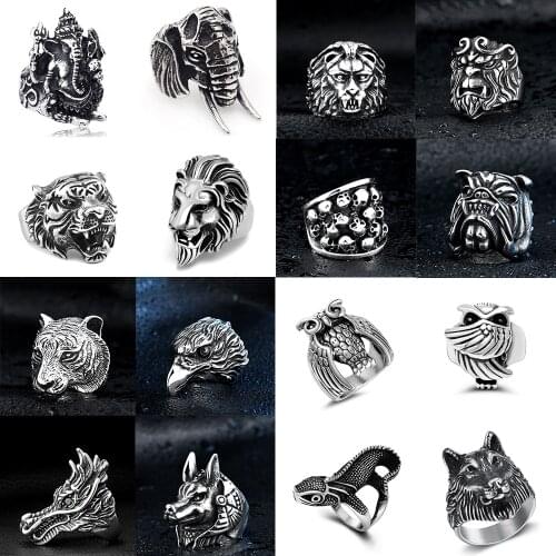 Vintage Gothic Mens Ring 316 Stainless Steel Eagle Red Crystal Snake Classic Punk Rings For Boy Male CZ Stones New Jewelrys