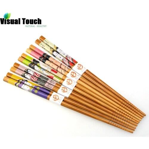 Visual Touch Japanese Girls Pattern Bamboo Chopsticks Set Asian Tableware Dinnerware