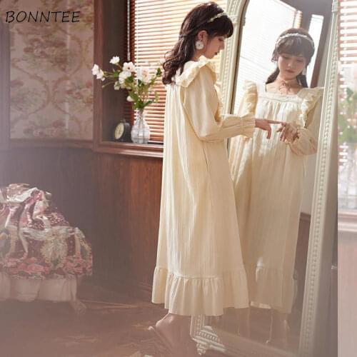 Nightgowns Women Solid Square Collar Princess Style Cotton Large Size Ladies Sleepshirts Sweet Home Elegant Casual Trendy Ins