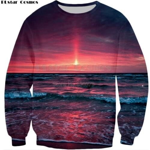 PLstar Cosmos 2018 Spring and autumn New Fashion 3D sweatshirt Nature pinkish sunset Print Mens Womens Long sleeve Pullovers