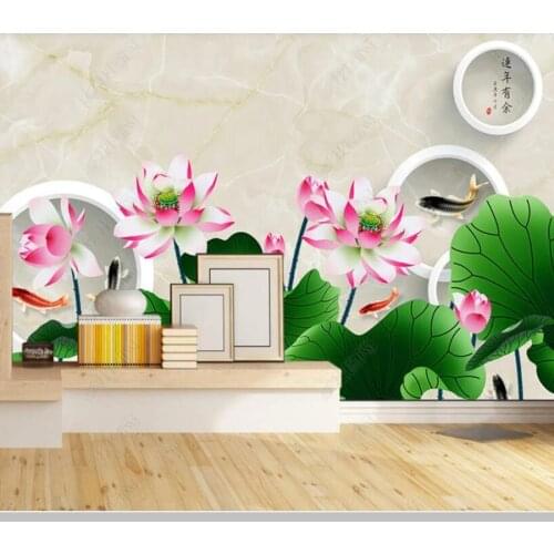 Papel de parede Chinese style goldfish lotus geometric 3D wallpaper mural,living room tv wall bedroom wall paper home decor