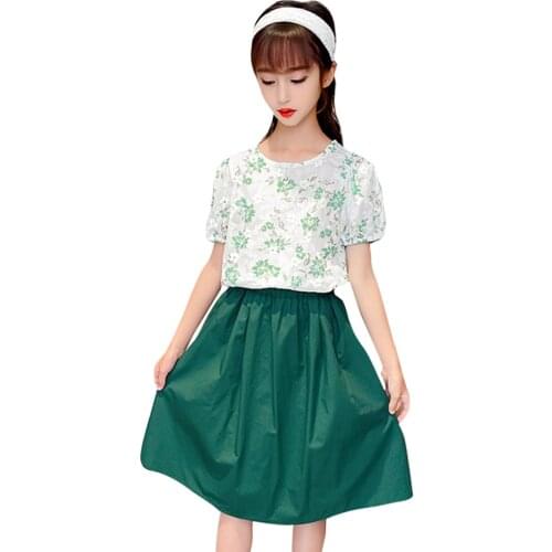 Girls Clothes Floral Tshirt + Skirt Girls Outfits Casual Style Girls Clothing Sets Summer Kid Clothes 6 8 10 12 14