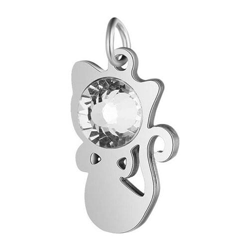 Wholesale 30pc/lot DIY Stone Cat Stainless Steel Funny Kitten Charms Pendant Jewelry Components Girls Kids Women Making Jewelry