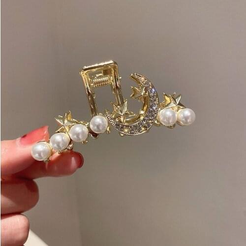 Origin Summer 3 Designs Faux Pearls Hair Claw Metal Cross Geometric Shark Hair Clamps Trendy French Hair Accessories for Women