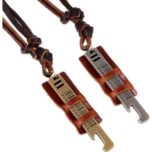 Punk Rock Men Necklace Chain Alloy Antique Pendant Retro Leather Charms Long Rope Handmade Choker Fashion Vintage Hiphop Jewelry