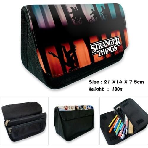 Stranger Things Cartoon Pencil Bag for Boys Girls Make Up Bags School Supplies Cosmetic Case Double Layer Storage Bags
