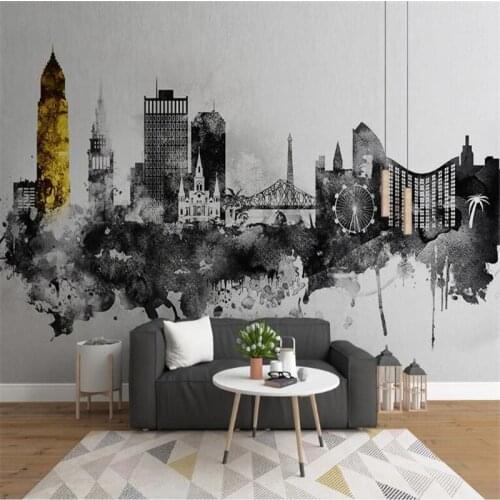 Milofi custom 3D printing wallpaper mural Nordic minimalist abstract ink art urban architectural background wall