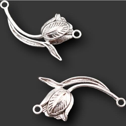 WKOUD/15pcs Silver Color Lily Charm Vintage Metal Necklace Bracelet Jewelry Connectors DIY Handmade Gift Making For Woman