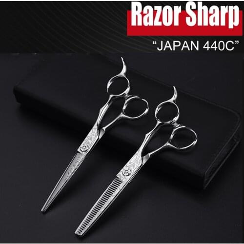 Japan 440C 5.5&6 Inch Hairdressing Scissors Professional High Quality Cutting Thinning Set Barber Accessories Shop Salon Shears